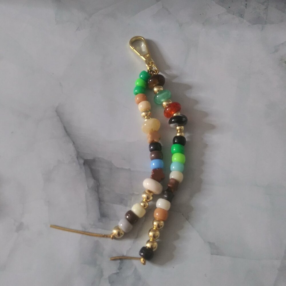 Earthy Harmony Beaded Keychain with Gold Lobster Clasp